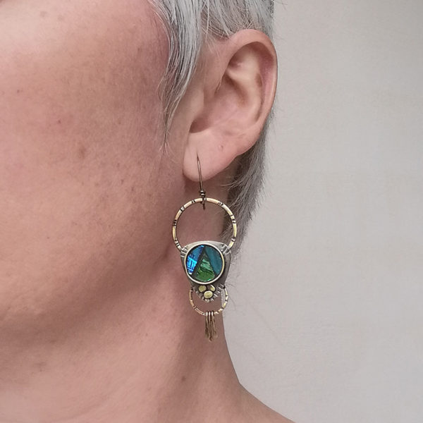 Boucles d'oreilles Bohème Mosaïque bleu vert