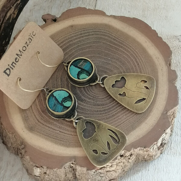 boucles d oreilles pendantes en mosaïque turquoise Coquelicot